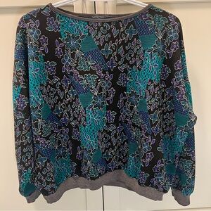 Vintage Light Crop Metallic Sweatshirt Floral Patchwork Women's Size Medium